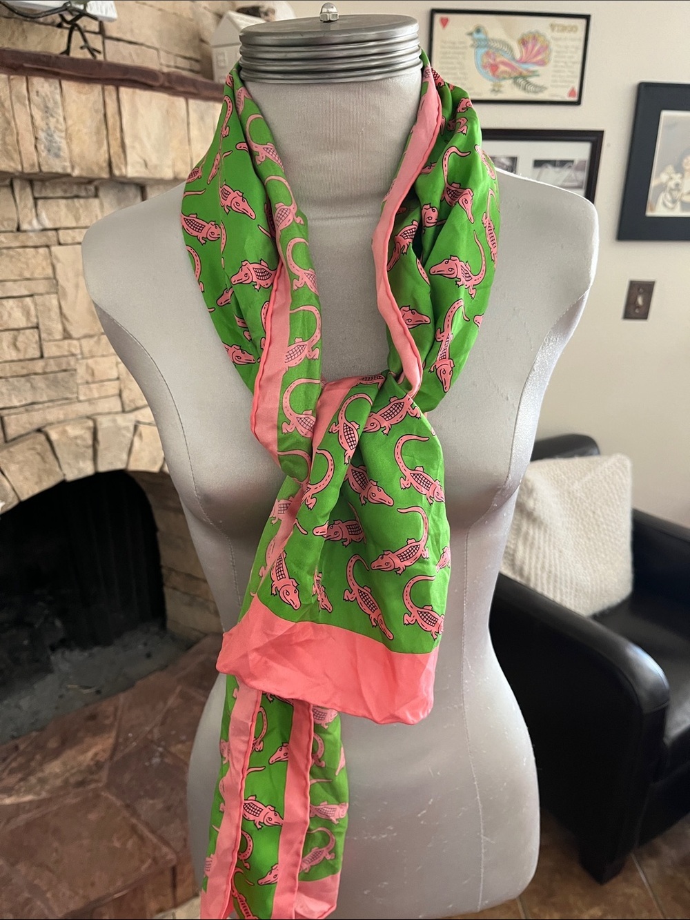 Green & Pink Alligator Scarf